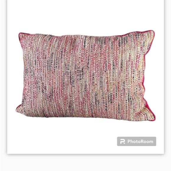 Textured Multi Stripe Throw Pillow Down Filled Solid Fuschia Velvet Back - Picture 1 of 12